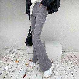 Rapwriter Solid Female Corduroy Flare Pant Casual Fall Winter Harajuku Lange Stretch Hoge Taille Broek Sweatbroek 210915