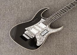 Rare 10e anniversaire Steve Vai Jem 77 Black Electric Guitar Chrome Pickguard Ebony Forfard Real Abalone Body Binding Vine 6213271