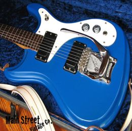 Rare 1966 Modèle Blue Guitar Guitar Bigs Tremolo Birdge Double P90 Pickups blanc Pickguard Multi couleurs disponible7774670