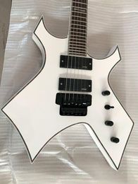 Zeldzame 24 frets Rich Warlock White elektrische gitaar Floyd Rose Tremolo EMG actieve pick-up 9V batterij Abalone body binding zwart H6809347