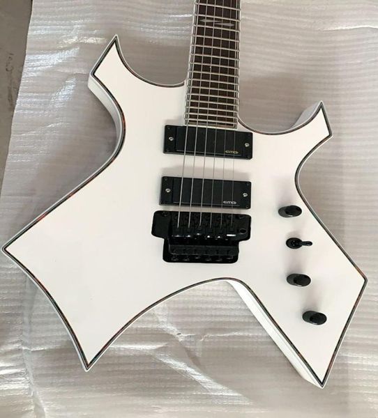 Rares 24 frettes riches Warlock White Guitare électrique floyd rose trémolo EMG Pickup actif 9v Batterie Agrat Bodage Black H2077785