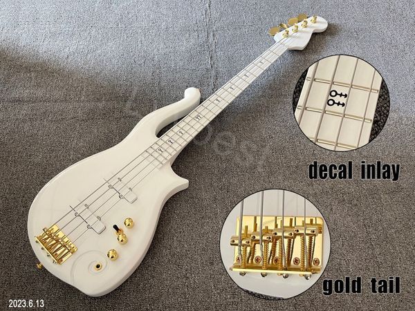 Rare 4 cordes Prince peinture blanche guitare basse électrique 20 frettes or accessoires de haute qualité