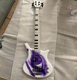 Zeldzaam 4 strings prins symbool één oog witte elektrische bas gitaar 26 frets zwart blok inleg zwarte hardware1399824