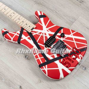 Zeldzame 5150 Edward Van Halen Wit Zwart Strepen Rode Elektrische Gitaar Linkerhand Floyd Rose Tremolo Bridge Whammy Bar Locking Nut Esdoorn Hals Toets Grote Kop