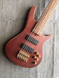 Zeldzame 6 string bruin rode bas en actieve pickups 24 frets, gouden hardware china elektrische gitaar bas