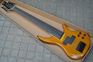 Zeldzaam 7 touw fretless natuurlijk hout één stuk lichaam en palissander vaterbord 24 frets, zwarte hardware china elektrische gitaar bas