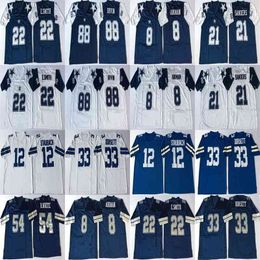 Zeldzaam 8 Troy Aikman 12 Roger Staubach 21 Deion Sanders 22 Emmitt Smith 33 Tony Dorsett White Blue Retro Football Jerseys Steek Mens