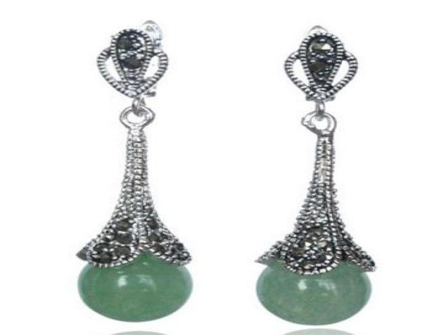 Rare 925 Silver Silver Natural Green GEM Perles d'oreilles marcasites 145quot3611602