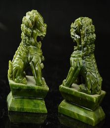 Raro, un par de estatuas de dragón pixiu talladas a mano de jade natural 100 de China1954554