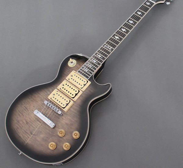 Rare Ace Frehley Budokan Signé Trans Black Gris Burst Flame Maple Top Guitar Guitar 3 Crème Pamies, éclairage éclair