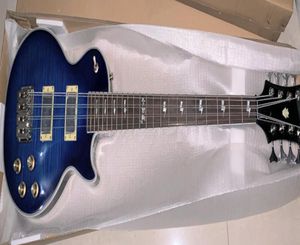 Rare Ace Frehley Signature 8 cordes bleu guitare basse électrique couronne incrustation tête de poupée matériel chromé 8620508