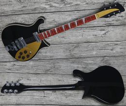 Zeldzaam zwart gitaarmodel 620 21 frets Mono Output Ric Black Electric Guitars Triangle White Pearl Inlay 3 Toaster Pickups