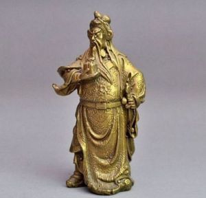 Raro Chinois en laiton Cuivre Dragon Guerrier Guan Gong estatua