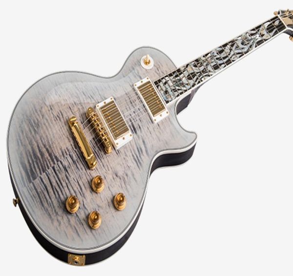 Rare Crimson Ice Ultimate Grey Pearl Guitare électrique 3 pièces Manche en érable flamme Fire Blaze Inlay Gold Grover Imperial Tuners3663759