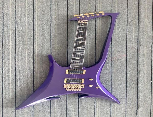 Rare Custom Abstract Entreprize Guitar New Roman Roman Abstract Metallic Purple Cou à travers le corps Guitare électrique Gold Mardware Tremolo 5696728