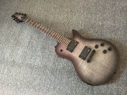 Zeldzaam Custom Gray Flamed Maple Top Elektrische Gitaar One Stuk Body Rosewood FretSboard Black Hardware China Gitaren