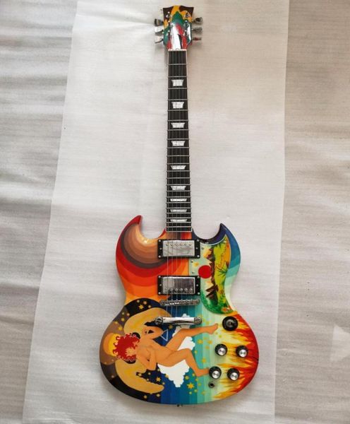 Pegatizas multicolores raras personalizadas Guitarra eléctrica Baby Guitar 22 Trets de hardware cromado Guitarras de barbilla 8041704