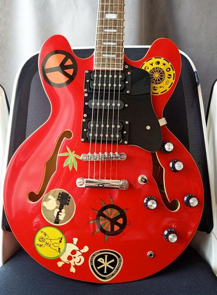 Rare Custom Shop TPP Alvin Lee Guitar Pro Tribut Cuerpo semi hueco Guitarras eléctricas Bloque incrustado Cuello HSH Pickup9695452