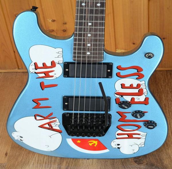 Rare Custom Tom Morello Arm le sans-abri en métal bleu guitare électrique pont noir trémolo tailolo verrouillage noix noire matériel c1297758