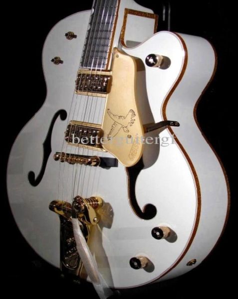 Rare Dream Guitar Gretch White Falcon Guitarra eléctrica Gold Sparkle Body Binding Cuerpo hueco Doble F Agujero Bigs Tremolo Bridge Gold5779063