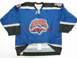 Zeldzame ED Custom Idaho Steelheads ECHL Blue Hockey Jersey Voeg een naamnummer toe