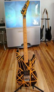 Rare Eddie Edward van Halen 5150 Stripe jaune Stripe Black Electric Guitar Floyd Rose Tremolo Bridge Maple Nou Fingerard 2035392