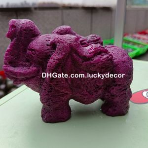 Rare Elephant Home Office Bureau décor ornement à main sculpté UV réactif nid d'abeille Ruby Corundum Crystal Quarz Wild Forest Animal Sculpture CARVING CRAFT LUCK