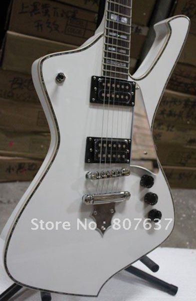 ICEMAN Paul Stanley Signature White Electric Guitar Abalone Body Binding, Flame Shaped Cordier, Mirror Pickguard, MOP Inlay, Chrome Hardware