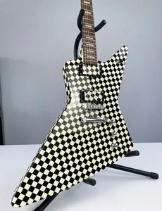 Zeldzaam handwerk Rick Nielsen Cheap Trick Checkerboard elektrische gitaar Bowtie inlay Chrome Hardware