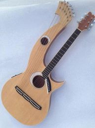 Rare Harp Guitar 6 6 8 String Natural Wood Acoustic Electric Guitar Double Neck Guitar4773966
