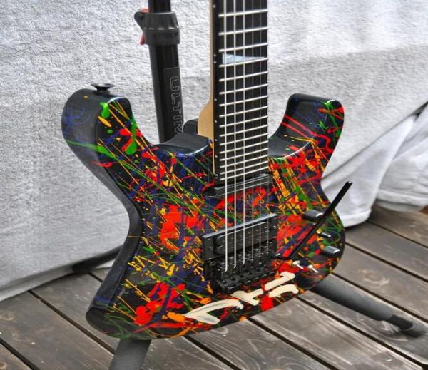 Rare Jack PC1 Signé 30e anniversaire Phil Collen Splatter Guitare électrique peinte à la main Floyd Rose Tremolo Bridge Black Hardware1462907