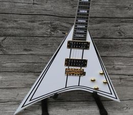 Rare Jack Son exclusif Randy Rhoads RR 1 Black Pinstripe White Flying V Guitare électrique Gold Hardware Block MOP Inlay Tremolo T7896289