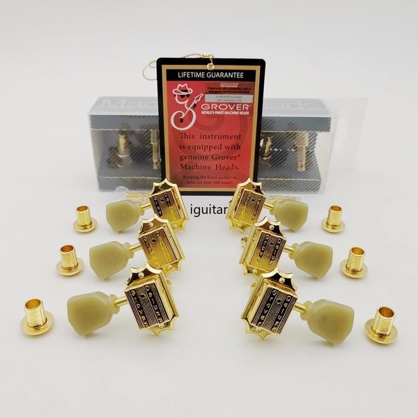 RARE style Jade Retro Gold Grover Deluxe Guitare Tête de Machine Tuning Peg Tuners Deluxe Vintage Tulip Gold pour Guitare LP 3R + 3L