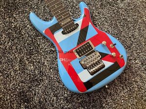 Zeldzame JS Joe Satriani Chicken Foot Blue Elektrische Gitaar Floyd Rose Tremolo Bridge Locking Nut Palissander Toets Inleg