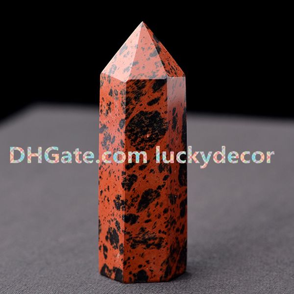 Rare acajou obsidienne pierre polie baguette de bâton terminée chakras sacrés roche volcanique naturelle rouge noir gemme spécimen minéral affichages