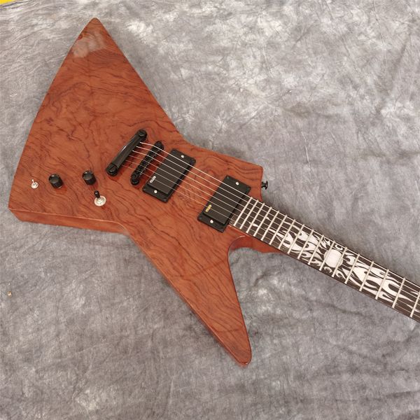 Metálico raro James Hetfield Kenneth Lawrence Acolchado Bubinga Top Guitarra eléctrica Brown Codo de caoba Sun Ray Inlay China Emg Pickups Hardware negro