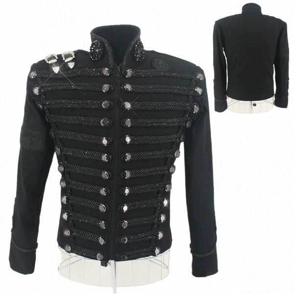 Rare MJ Michael Jacks Angleterre Style Rétro Noir Militaire Veste À La Main Punk Hommes Vêtements D'extérieur Sur Mesure De Haute Qualité L7No #