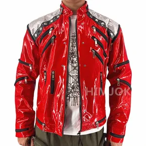 Rare MJ Michael Jacks Style Veste en cuir rouge Beat It pour adultes Cosplay Impersate XS-4XL p7Ml #