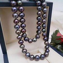 Collier de perle de perle culture et noire naturel rare 8 à 9 mm 18 ''