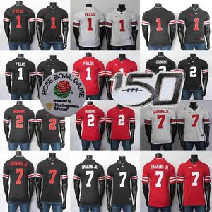 Rare Ohio State Buckeyes Jerseys 1 Fields Jersey 2 Dobbins 7 Haskins Jr Blanc Noir Rouge Maillot de football universitaire pour hommes cousu 150TH