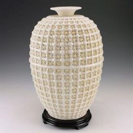 Grand vase ajouré en céramique dehua, Rare, oriental, antique, fait à la main, 1771