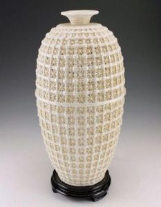 Raro oriental antiguo hecho a mano dehua cerámica hueco out gran jarrón7627165