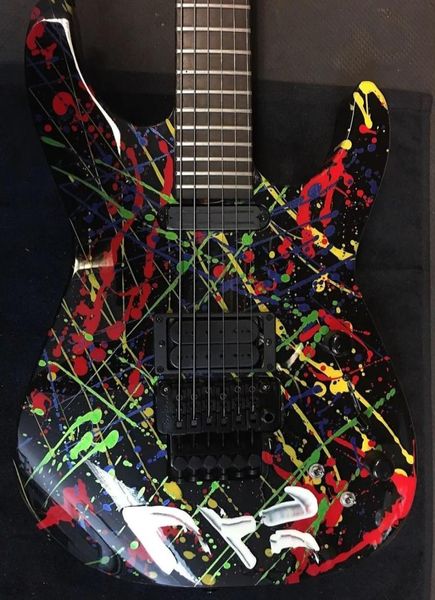 Rare PC1 signé 30e anniversaire Phil Collen Splatter guitare électrique peinte à la main Floyd Rose Tremolo Bridge matériel noir 5812912