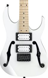 Zeldzame PGM Paul Gilbert witte elektrische gitaar ironische F-gaten grafische zwarte hardware HH pickups hardtail brug