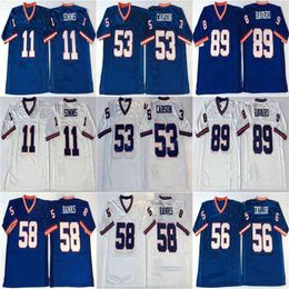 Rare Phil Simms Jersey Harry Carson Lawrence Taylor Carl Banks Mark Bavaro Bleu Blanc Retro College Football Maillots Cousu Hommes