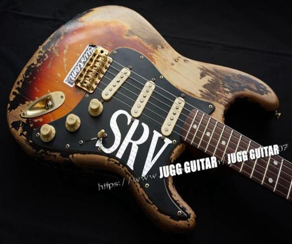 Rare Relic Stevie Ray Vaughan 3 Tone Sunburst Srv St Guitare Guitare gauche Tremolo Bridge aulne du corps Morders Vintage Gold 8925550