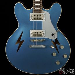 Zeldzame RockN Roll Relics Lightning Aged Lake Placid Blue semi-holle elektrische gitaar bliksemschicht F-gaten blokinleg