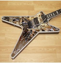 Zeldzaam gevormde gitaar wash Dim Dimbag Darrell Signature Funky Munky Cracked Mirror elektrische gitaar Floyd Rose Tremolo MOP Block Inla2357618