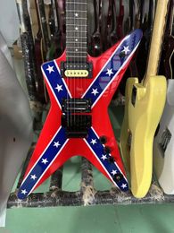 Zeldzaam gevormde gitaar Wash Dime 333 Dimebag Darrell Rebel Confederate Flag rode elektrische gitaar Floyd Rose Tremolo Star Inlay zwarte hardware