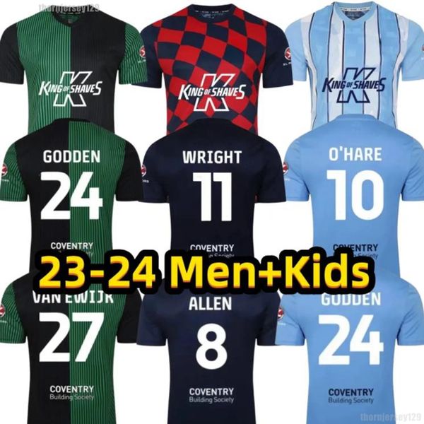 Rare Soccer 23 24 Jerseys de football de Coventry City o Hare Sheaf Gyokerres Godden Hamer 2023 2024 Home Blue Men Kid Kit Kit Football Shirts Tops Camiseta de Futbol Top